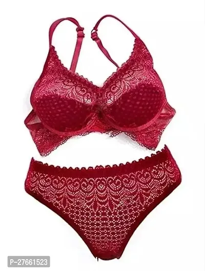 Womens Cotton Lace Net Lingerie Set | Bra  Panty Set | Womens Innerwear Set - Pack of 1