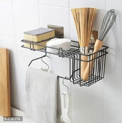 Metal Bath Rack with Towel Holder I Wall Shelves Napkin Holder ( Pack of 1 Black )