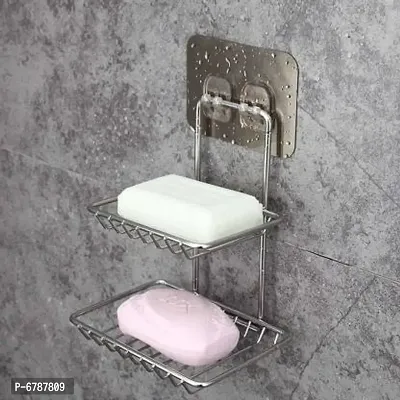 Stainless Steel Soap Dish 2 Layer I Soap Holder 2 Tier I SS Soap Tray ( Pack of 1)-thumb0