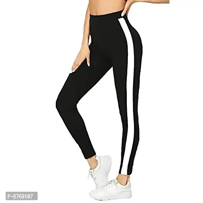 INFISPACE#174; Women  Girls Sporty White Line Slim Fit Stretchable Black Jeggings for Yoga, Gym and Sports (Waist: 26 to 32)-thumb0