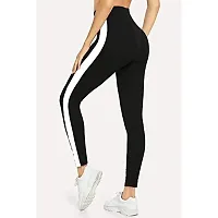INFISPACE#174; Women  Girls Sporty White Line Slim Fit Stretchable Black Jeggings for Yoga, Gym and Sports (Waist: 26 to 32)-thumb1