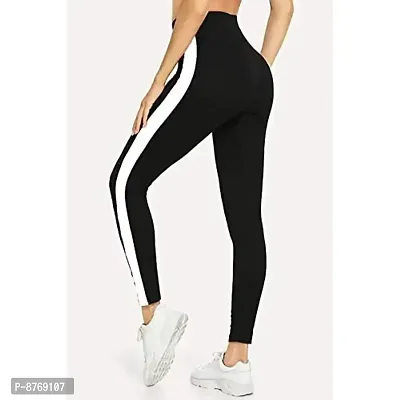 INFISPACE#174; Women  Girls Sporty White Line Slim Fit Stretchable Black Jeggings for Yoga, Gym and Sports (Waist: 26 to 32)-thumb2
