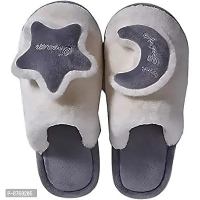 Infispace#174; Unisex Sun  Moon Theme Warm Indoor Plush Slippers Shoe (Grey, numeric_7)