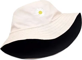 INFISPACE#174; Unisex Reversible-Two Sided Little Daisy Floral Print Summer Travel Beach Hat (Black)-thumb1