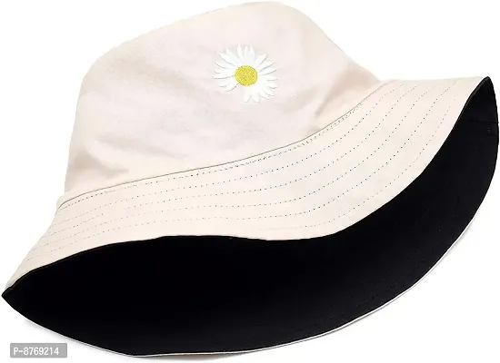 INFISPACE#174; Unisex Reversible-Two Sided Little Daisy Floral Print Summer Travel Beach Hat (Black)-thumb2