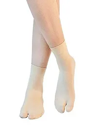 Infispace Women  Girl's Ultra-Thin Transparent Nylon Ankle Length Socks With Thumb (Beige, 5)-thumb1