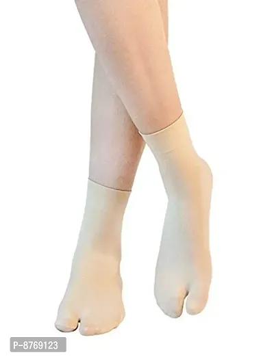 Infispace Women  Girl's Ultra-Thin Transparent Nylon Ankle Length Socks With Thumb (Beige, 5)-thumb2