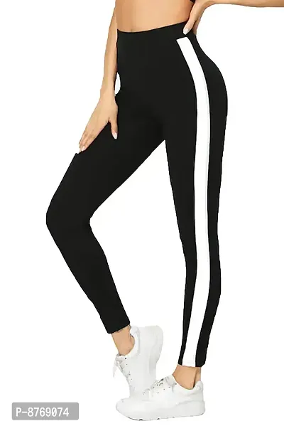 INFISPACE#174; Girl's High Waisted Side Striped Black Jegging for Yoga, Gym, Aerobics  Sports Wear (Waist Size: 26 to 32)