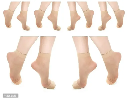 Infispace#174; Girls Ultra-Thin Transparent Nylon Summer Thumb Socks (Beige, Pack of 10, Free size)