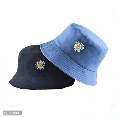 INFISPACE#174; Unisex Reversible-Two Sided Little Daisy Floral Print Summer Travel Beach Hat (Aqua)