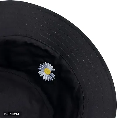 INFISPACE#174; Unisex Reversible-Two Sided Little Daisy Floral Print Summer Travel Beach Hat (Black)-thumb4