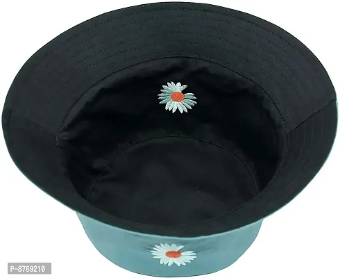 INFISPACE#174; Unisex Reversible-Two Sided Little Daisy Floral Print Summer Travel Beach Hat (Aqua)-thumb2