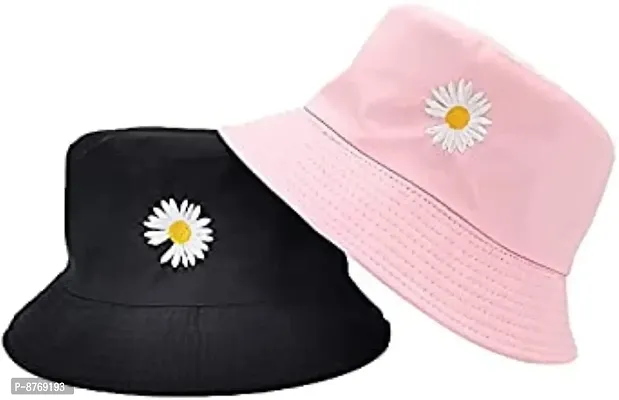 INFISPACE#174; Unisex Reversible-Two Sided Little Daisy Floral Print Summer Travel Beach Hat (Pink)-thumb0