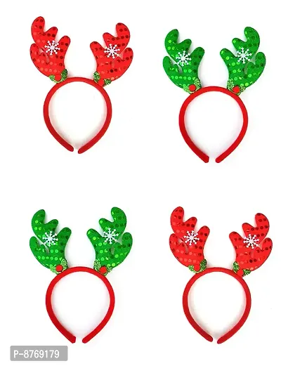 Infispace#174; Christmas Reindeer Antlers Headband with Bells for Adults (Green Red (Pack of 4))