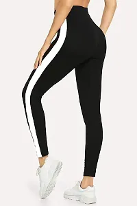 INFISPACE#174; Girl's High Waisted Side Striped Black Jegging for Yoga, Gym, Aerobics  Sports Wear (Waist Size: 26 to 32)-thumb1