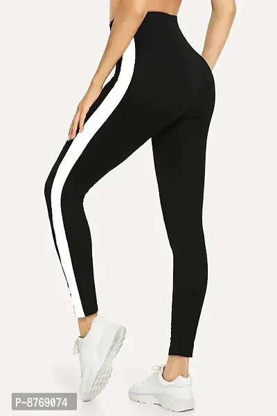 INFISPACE#174; Girl's High Waisted Side Striped Black Jegging for Yoga, Gym, Aerobics  Sports Wear (Waist Size: 26 to 32)-thumb2
