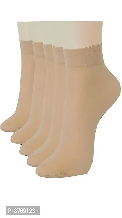 Infispace Women  Girl's Ultra-Thin Transparent Nylon Ankle Length Socks With Thumb (Beige, 5)