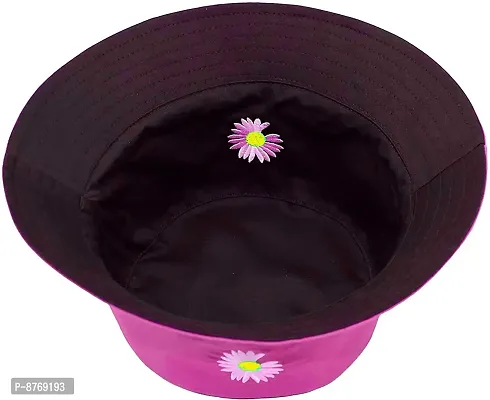 INFISPACE#174; Unisex Reversible-Two Sided Little Daisy Floral Print Summer Travel Beach Hat (Pink)-thumb2