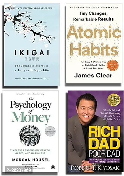 ikigai + atomic habits + the psychology of money + rich dad and poor dad [best of 4 book combo]paperback