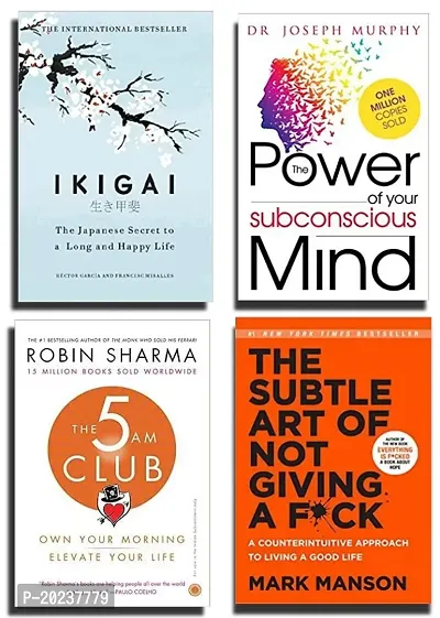 ikigai + the power of your subconscious mind + the 5 am club + the subtle art of not giving a fuck[best of 4 book combo]paperback-thumb0