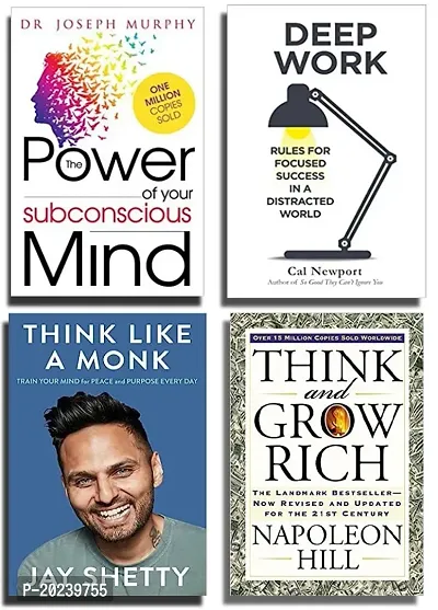 the power of your subconcious mind + deep work + think like a monk + think and grow rich [best of 4 book combo]paperback