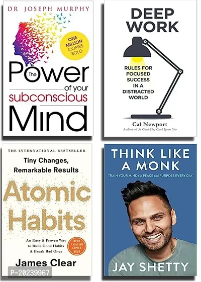 the power of your subcouncious mind + deep work + atomic habits + think like a monk [best of 4 book combo]
