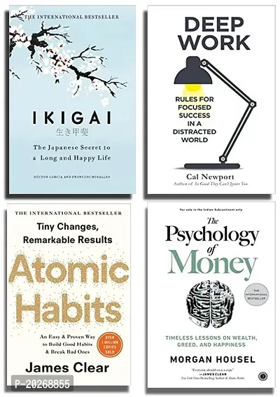ikigai + deep work + atomic habits + the psychology of money[best  of 4 book combo]paperback