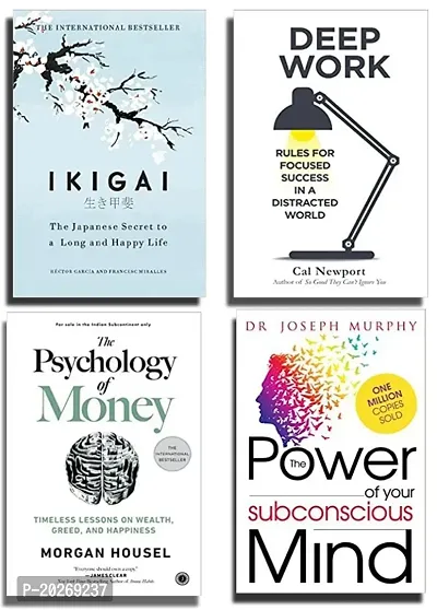 ikigai + the psychology of money + deep work + the power of your subconscious mind[best of 4 book combo]paperback