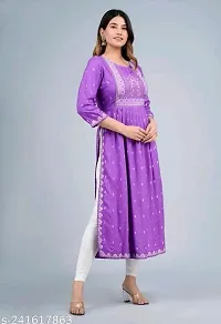 LIYORA Women's Heavy Rayon Printed Naira Cut Regular Fit Kurta (Large, Purple)-thumb2