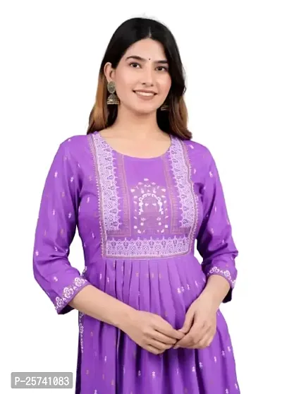 LIYORA Women's Heavy Rayon Printed Naira Cut Regular Fit Kurta (XX-Large, Purple)