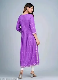 LIYORA Women's Heavy Rayon Printed Naira Cut Regular Fit Kurta (Large, Purple)-thumb3