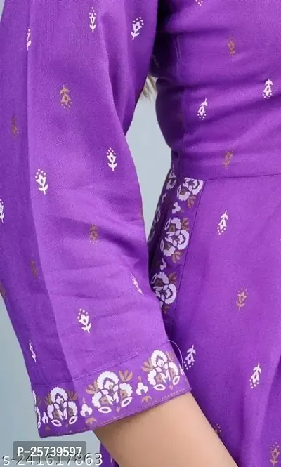 LIYORA Women's Heavy Rayon Printed Naira Cut Regular Fit Kurta (Large, Purple)-thumb5