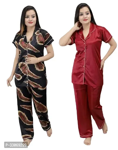 Stylish Satin Top and Bottom Nighty For Women Combo