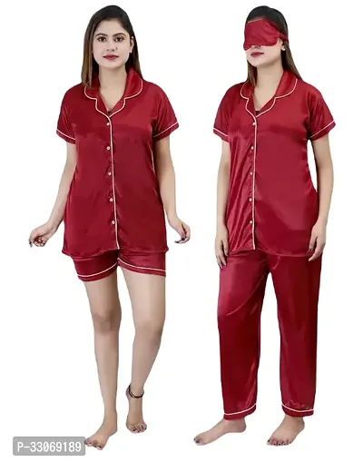 Stylish Satin Top and Short Nighty For Women Combo-thumb0