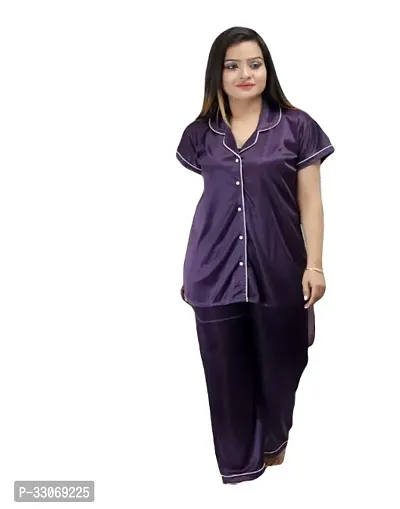 Stylish Satin Top and Bottom Nighty For Women-thumb0