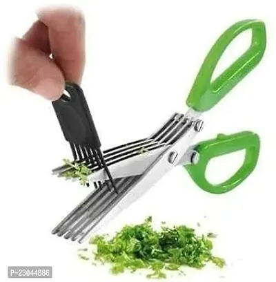 Flexfive Multi-Function 5 Blade Vegetable Stainless Steel Herbs Scissor - Time-Saving Kitchen Cutting Tool 5 Layers Scissors For Kitchen Use Cut Herb Spices Cooking Tools (Multicolor)(Pack Of 1)