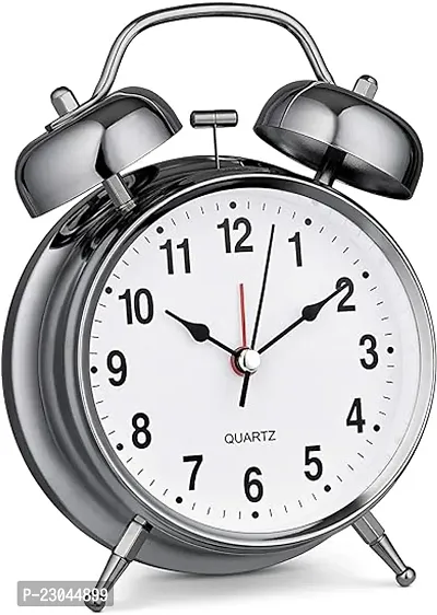 Good Choice 4 Inch Retro Bedside Loud Twin Bell Alarm Clock For Heavy Sleeper Adults,With Backlight,No Ticking,Desk Vintage Alarm Clock,For Home Deco,Battery Powered(Silver)-thumb0