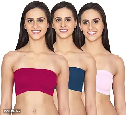 Women's Tube Bra, Multicolor Wirefree, Strapless, Non Padded (Fit Best Size 28 to 36B ) Colors (Maroon,Baby Pink,Navy Blue) Size: 28 (Combo of 3)
