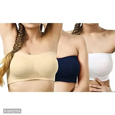 Beauty Plus Women's Spandex Strapless Non Padded Bra (Black, Beige and White, 28 to 36) - Combo of 3-thumb0