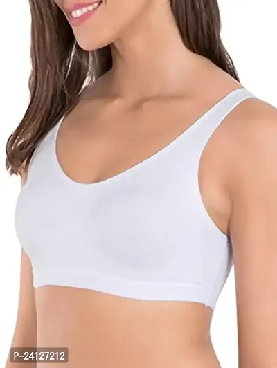 Women's Air Bra, Sports Bra, Stretchable Non-Padded  Non-Wired Seamless Bra, Free Size (Fits Best - Size 28 to 38) White N Skin-thumb2