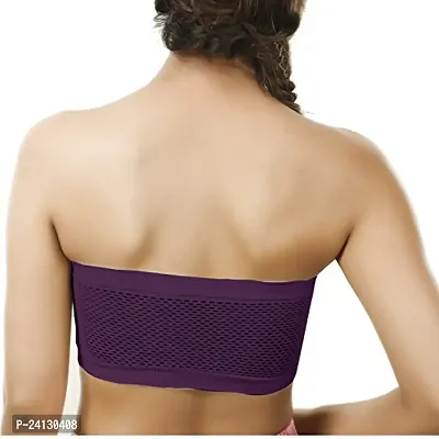 Beauty Plus Women's Poly Cotton Wire-free Strapless Non-Padded Tube Bra (Pink, Light Brown, Dark Purple, 28-B) -Combo of 3-thumb3