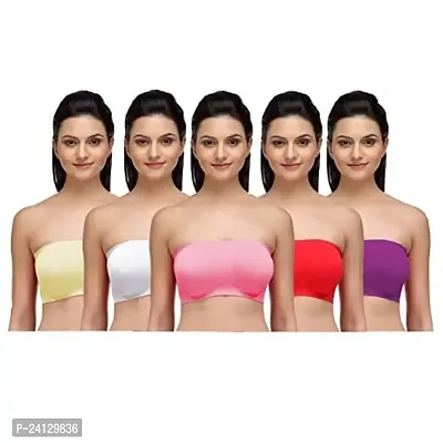 Beauty Plus Womens Tube Bra Non Padded Bra Wirefree Strapless Stretchable Bra (Combo of 5)