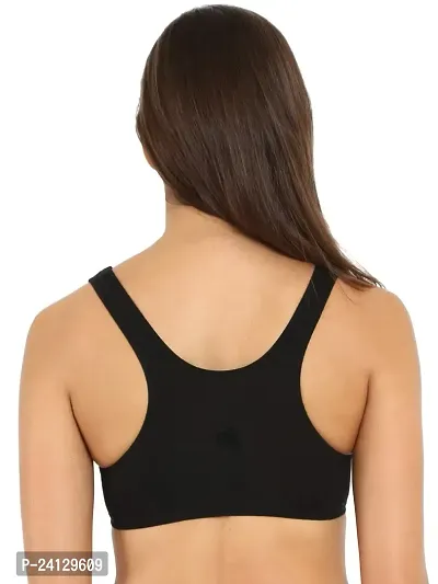 Jockey Women's Cotton Blend Padded, With Removable Pads Wire Free Sports Bra Black  Skin-thumb2