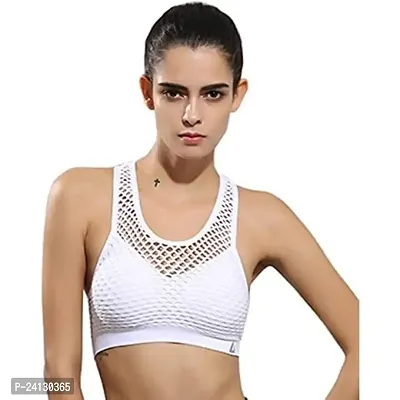 Beauty Plus Sports Bras Gym Shockproof Breathable Net Fitness Tank Top Tube Women Yoga Brassiere Sport Running Sportswear Underwear (Pack of 1) (Size:36-B) White