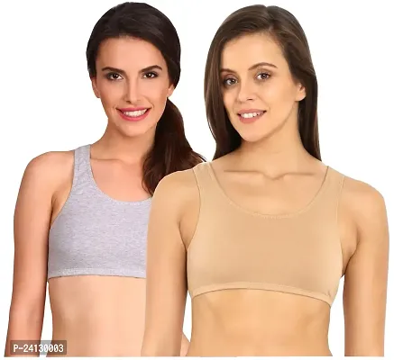 Jockey Women's Cotton Blend Non-Wired Sports Bra (Pack of 2)