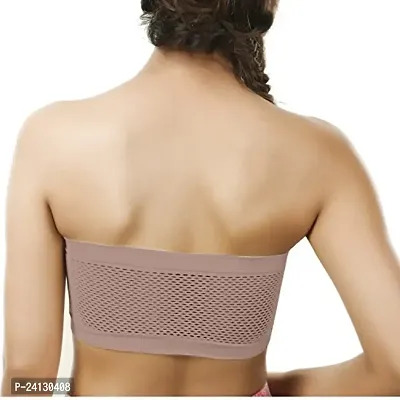 Beauty Plus Women's Poly Cotton Wire-free Strapless Non-Padded Tube Bra (Pink, Light Brown, Dark Purple, 28-B) -Combo of 3-thumb5