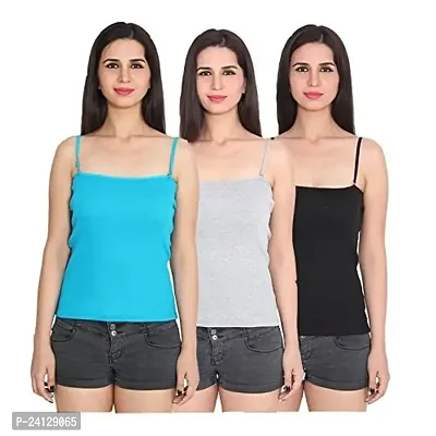 Beauty Plus Women Camisole Crop Top Spaghetti Strap Adjustable Straps (Pack of 3)-thumb0