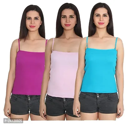 Beauty Plus Women Camisole Sleeveless Vest Slim Crop Top Spaghetti Strap Camis Cotton Tube Bodysuit Adjustable Straps Color (Blue,Pink,Light Purple) Size :75_XS (Pack of 3)