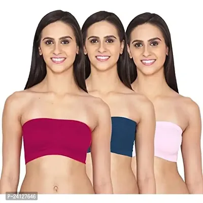 Women's Tube Bra, Non Padded (Fit Best Size 28 to 36B) Colors (Maroon,Baby Pink,Navy Blue) Size: 30 (Combo of 3)