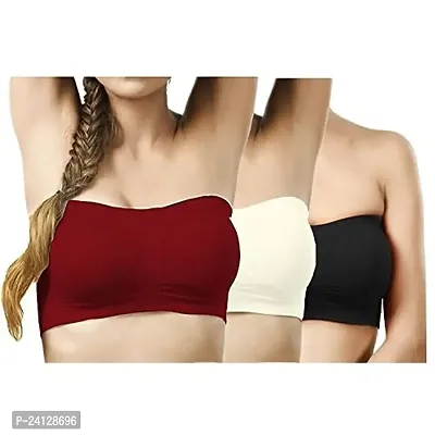 Women's Tube Bra, Multicolor Wirefree, Strapless, Non Padded (Fit Best Size 28 B to 36B) Colors (Black,Maroon,White) Size: 34B (Combo of 3)
